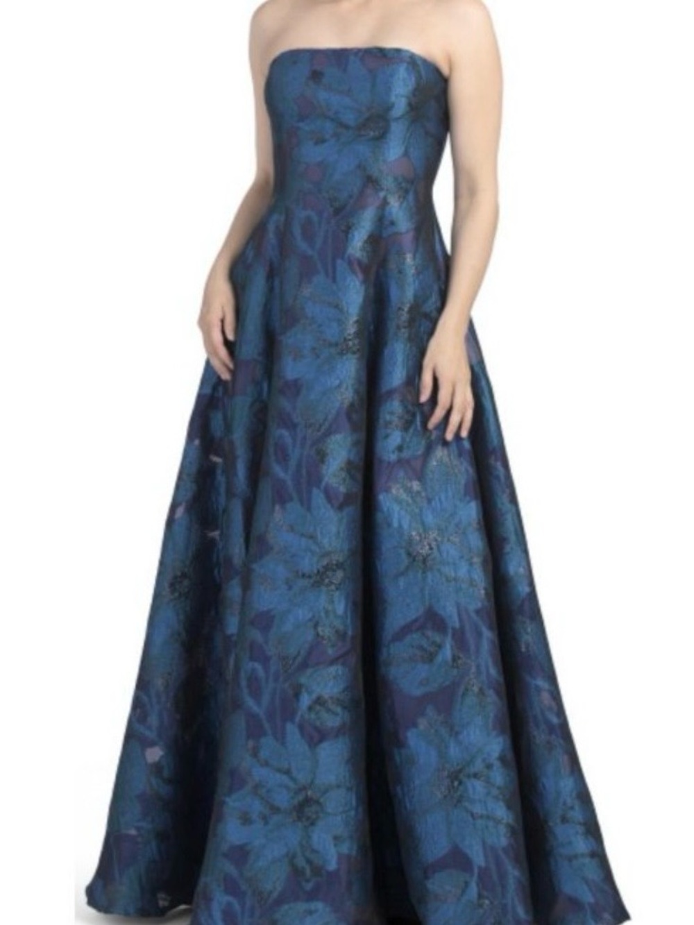 Rene Ruiz Blue Floral Strapless Gown